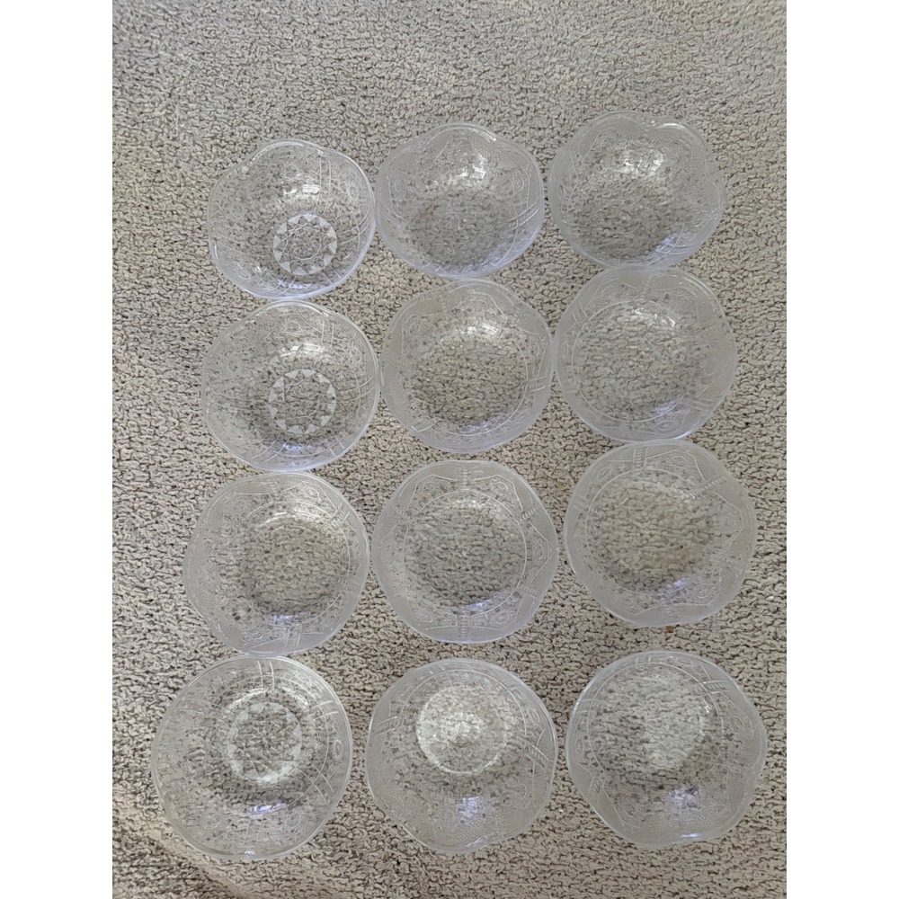 Vintage Iridescent Pressed Plasstic Dessert Bowls Set of 12 Scalloped Starburst